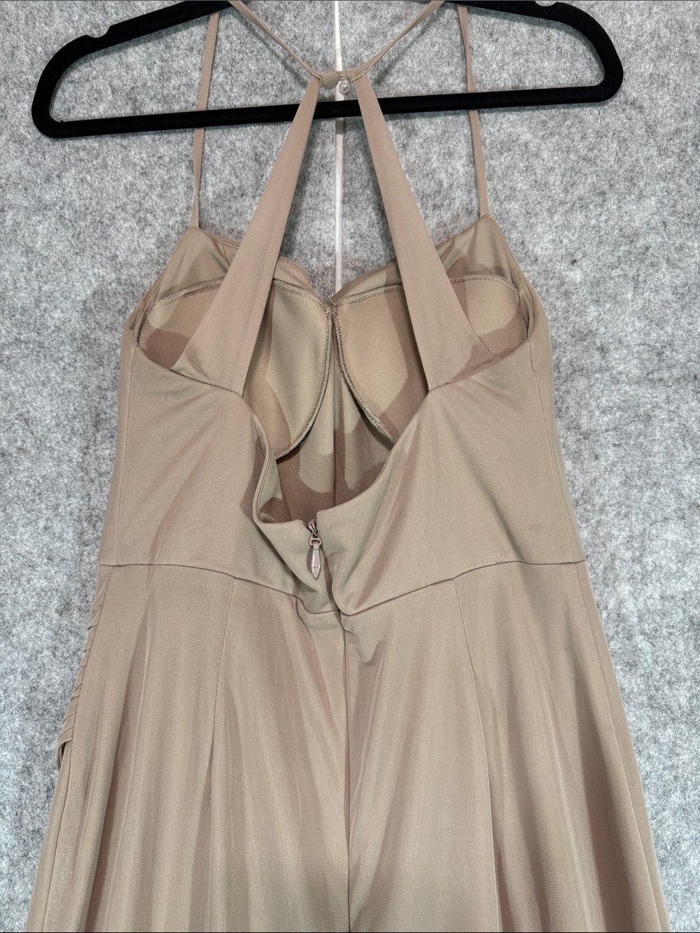 Azazie Champagne Chiffon Bridesmaid Dress Size A10 Cowl Neck Ruched Slit Boning - Picture 7 of 12